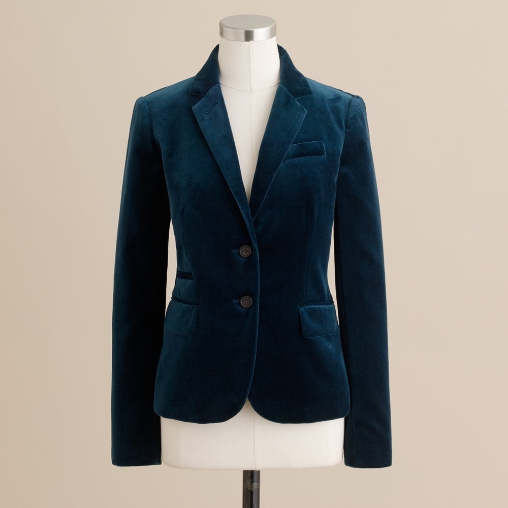J. Crew Velvet Schoolboy Blazer, Blue, Size 0